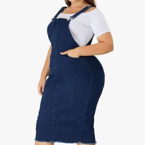 Plus Size Dark Blue Denim Overall Dress - Classic Fit